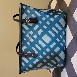 Coach Wild Plaid Blue Leather Mini City Zip Tote Handbag